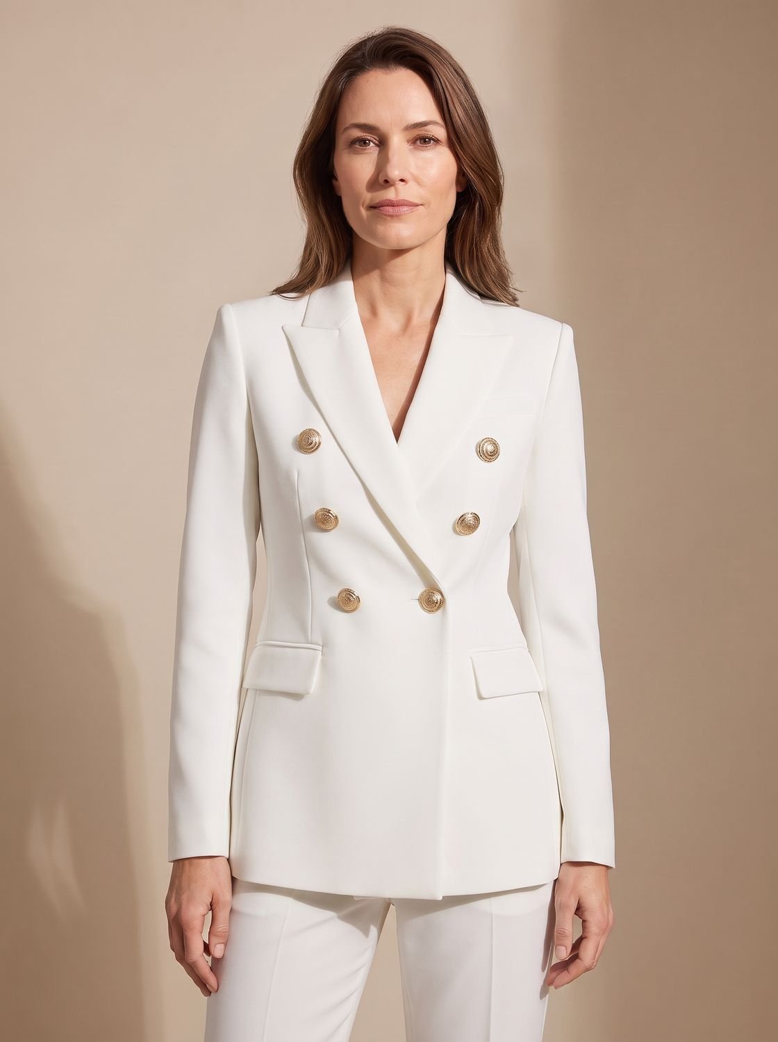 Blazer ajusté à double boutonnage pour femme, avec boutons dorés