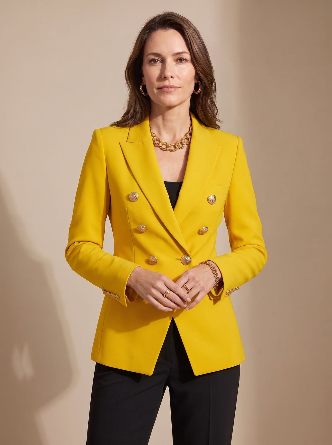Blazer ajusté à double boutonnage pour femme, avec boutons dorés