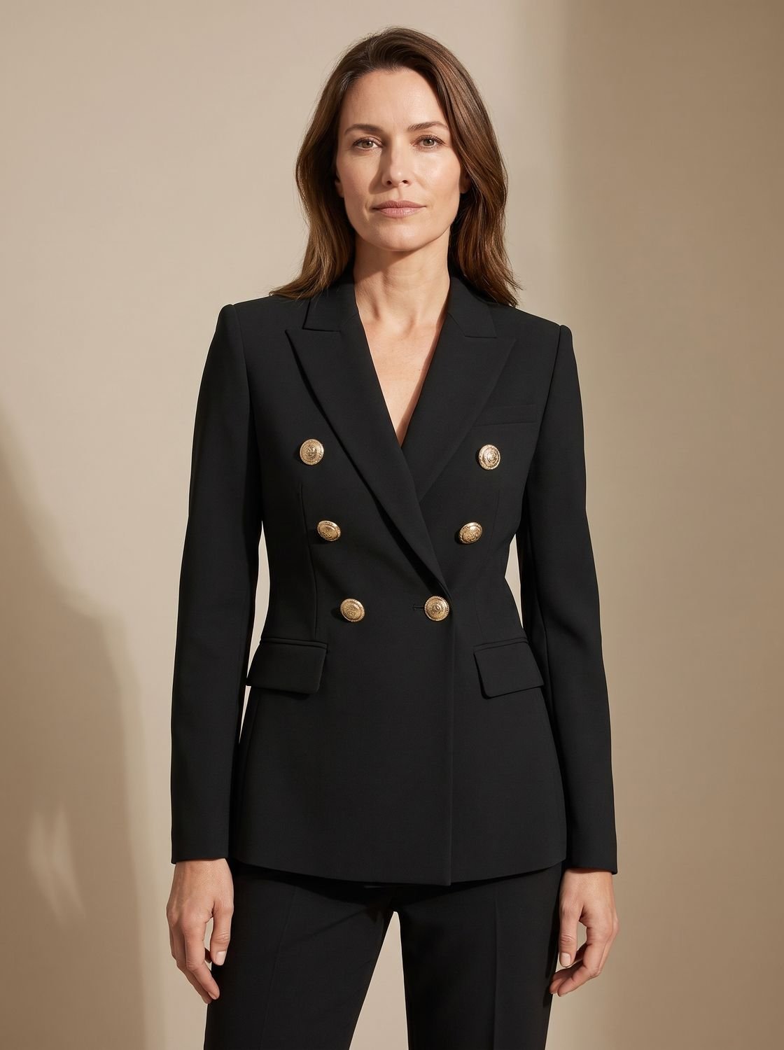 Blazer ajusté à double boutonnage pour femme, avec boutons dorés