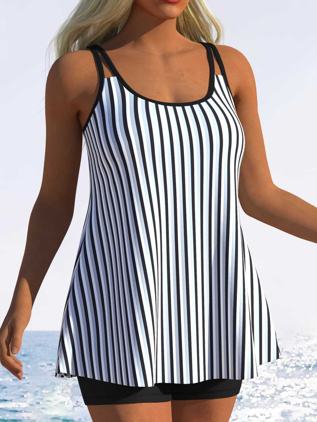 Tankini pour femme à rayures fantaisie et coupe originale