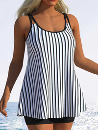 Tankini pour femme à rayures fantaisie et coupe originale