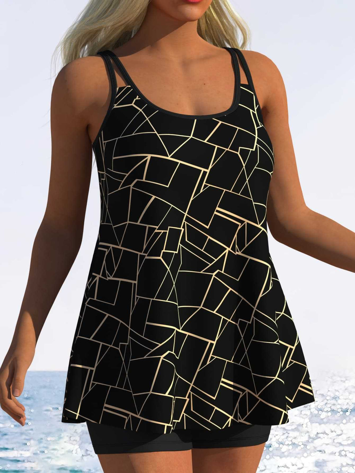 Tankini pour femme à rayures fantaisie et coupe originale