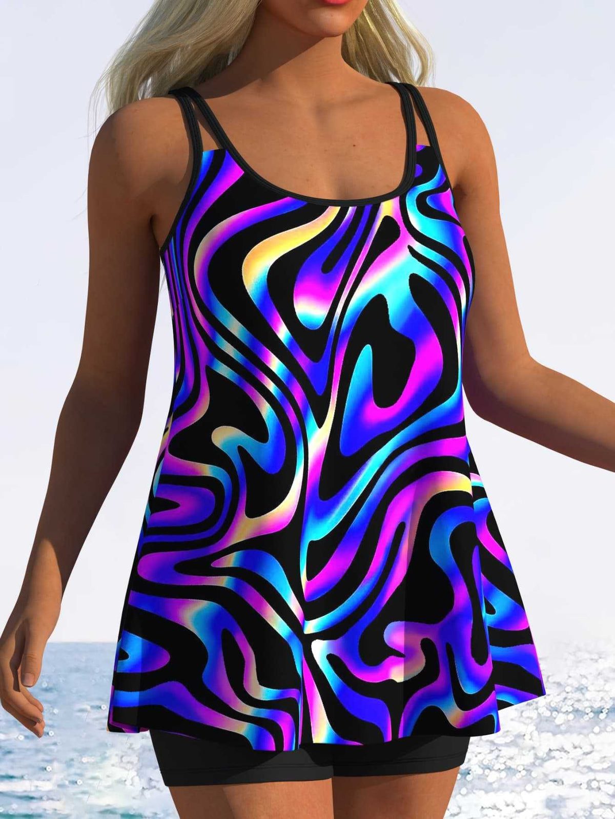 Tankini pour femme à rayures fantaisie et coupe originale