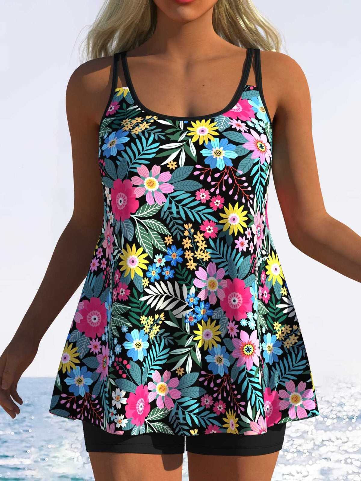 Tankini pour femme à rayures fantaisie et coupe originale