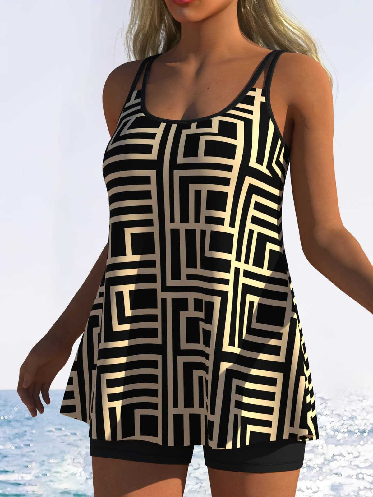 Tankini pour femme à rayures fantaisie et coupe originale