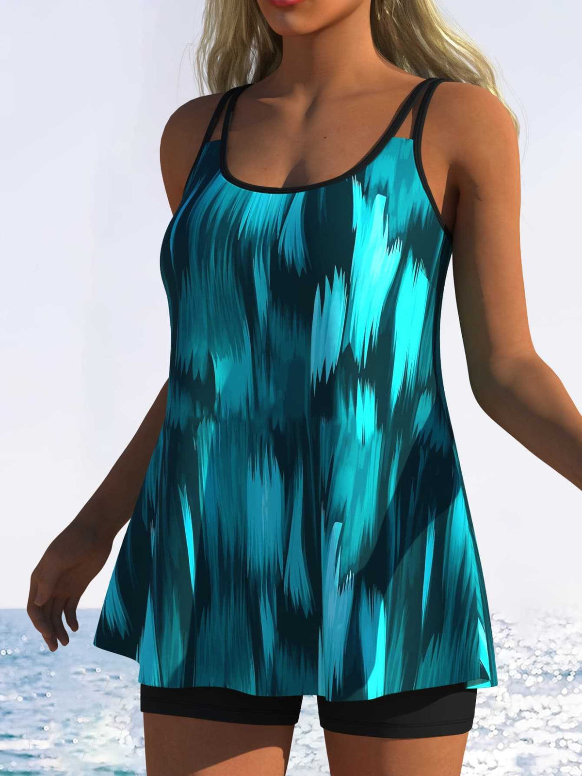 Tankini pour femme à rayures fantaisie et coupe originale