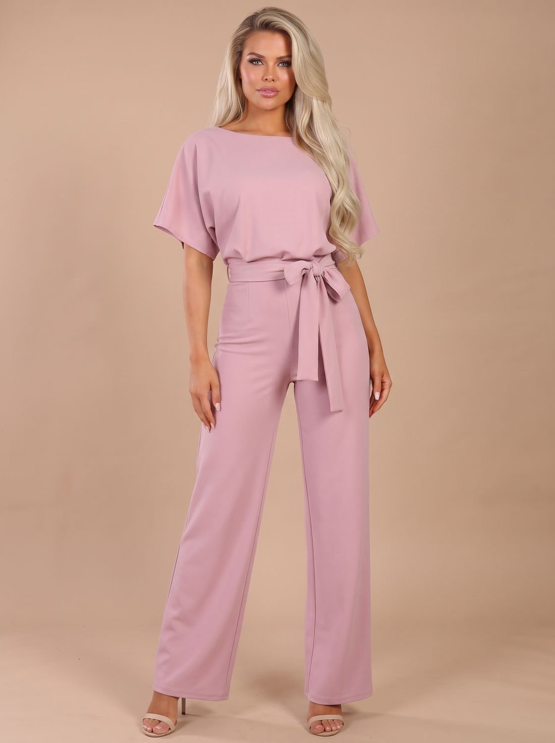 Combinaison courte à manches courtes pour femme, à jambes larges et ceinture à nouer