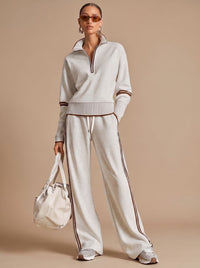 Women's Two-Piece Half-Zip Wide-Leg Pants Lounge Set