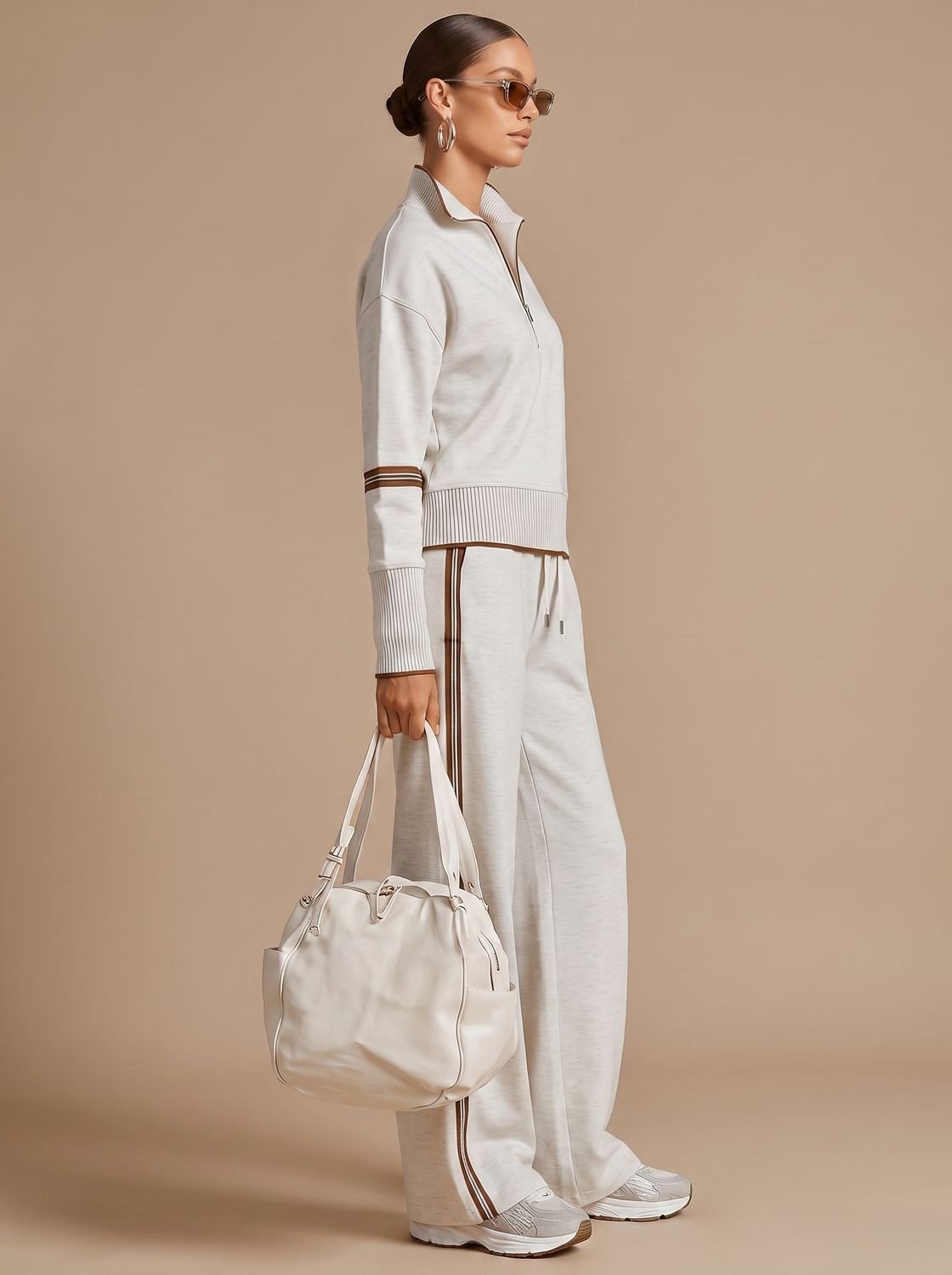 Women's Two-Piece Half-Zip Wide-Leg Pants Lounge Set