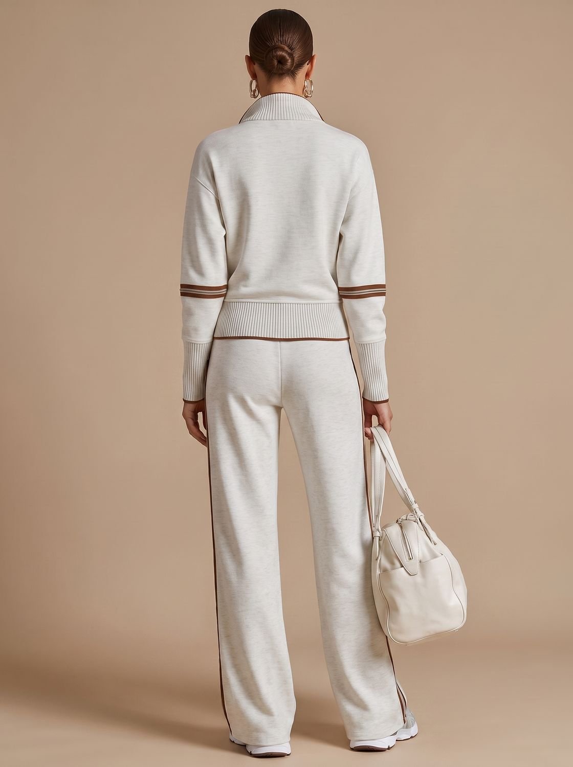 Women's Two-Piece Half-Zip Wide-Leg Pants Lounge Set