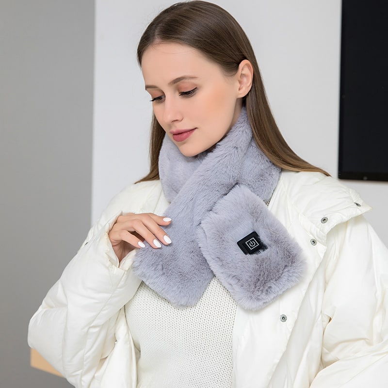 Women's USB Electric Heated Faux Fur Scarf with 3 Temperature Levels