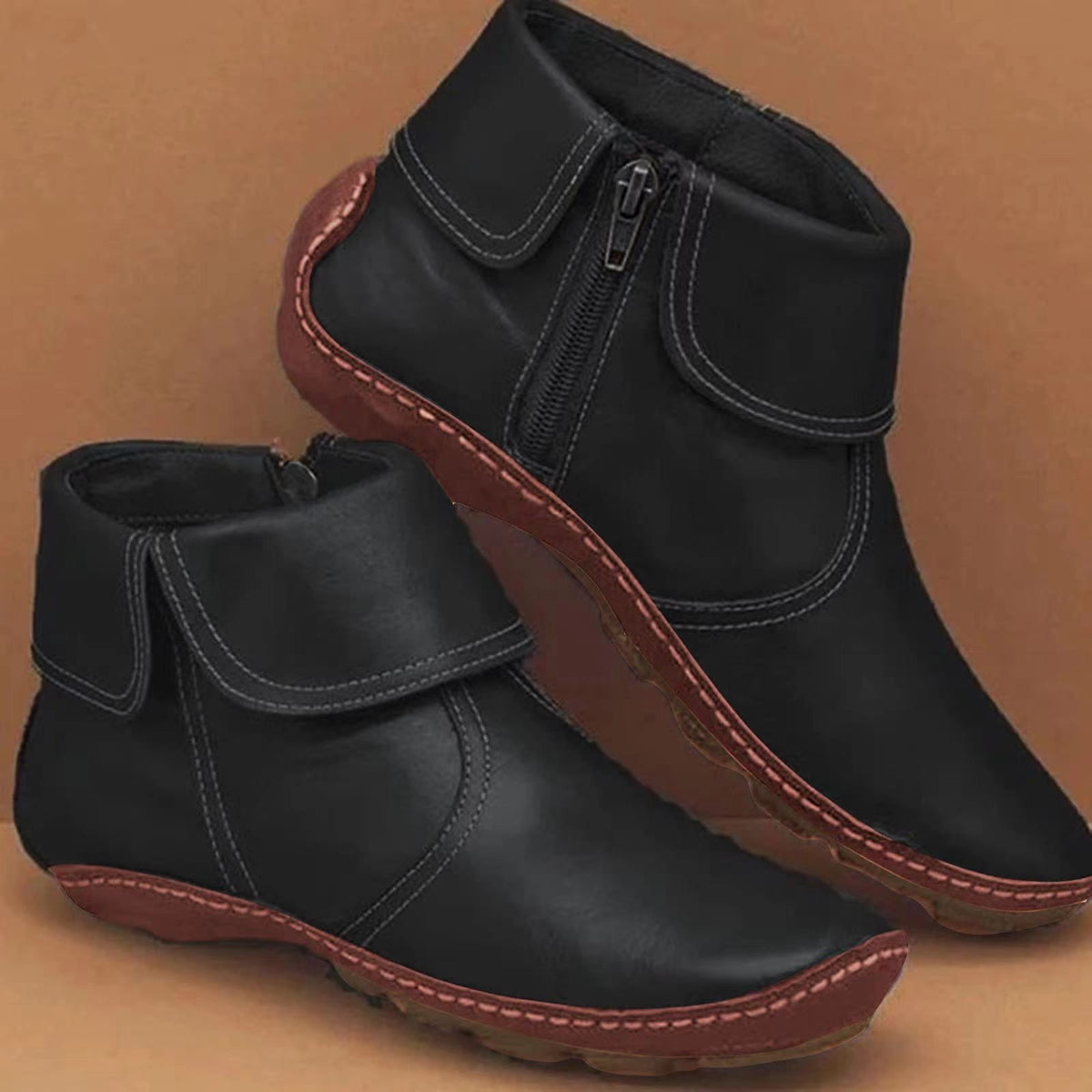 Bottines pour femme de style vintage avec surpiqûres contrastantes