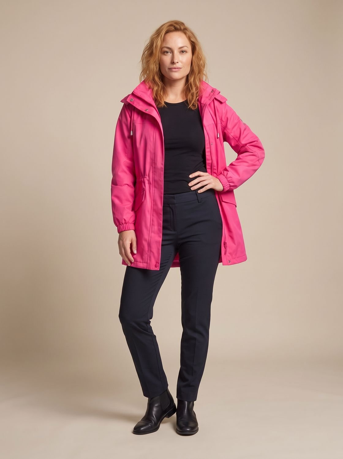 Women's Water-Resistant Hooded Drawstring Parka Coat