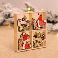 Wooden Christmas Ornament Set with Vintage Natural Wood Finish and Twine Hanging Loops