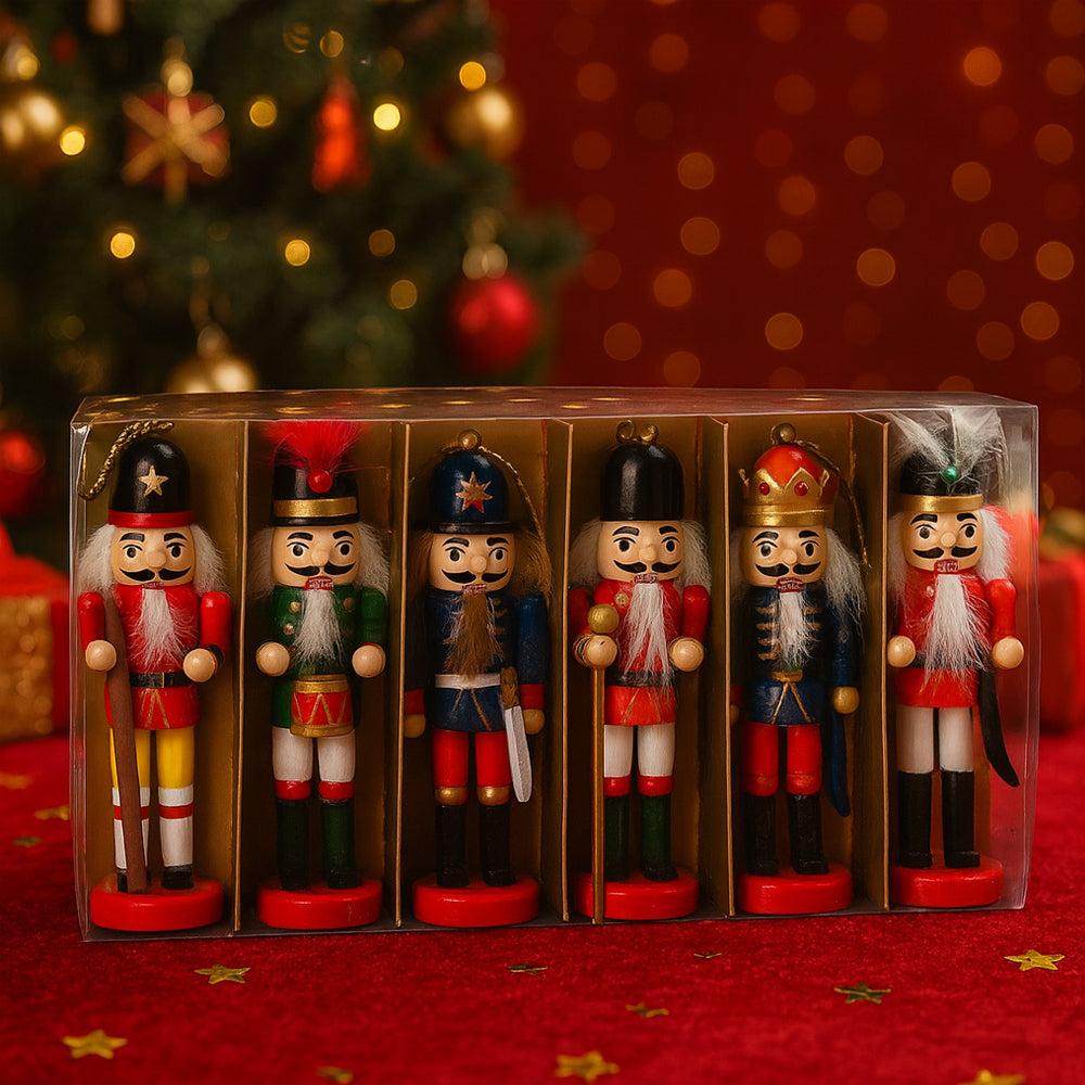 Wooden Nutcracker Figurines – 12.5 cm, Set of 6