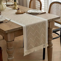 Woven Chevron Table Runner with Tassels - Microfibre