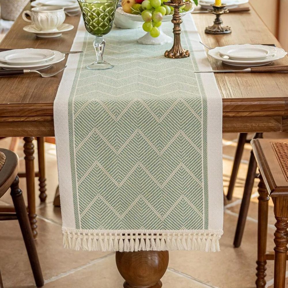 Woven Chevron Table Runner with Tassels - Microfibre