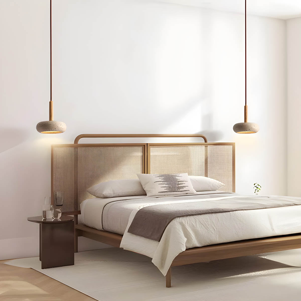 Yellow Travertine Pendant Lamp — Stone Fixture, Warm Glow