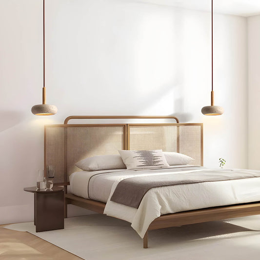 Yellow Travertine Pendant Lamp — Stone Fixture, Warm Glow