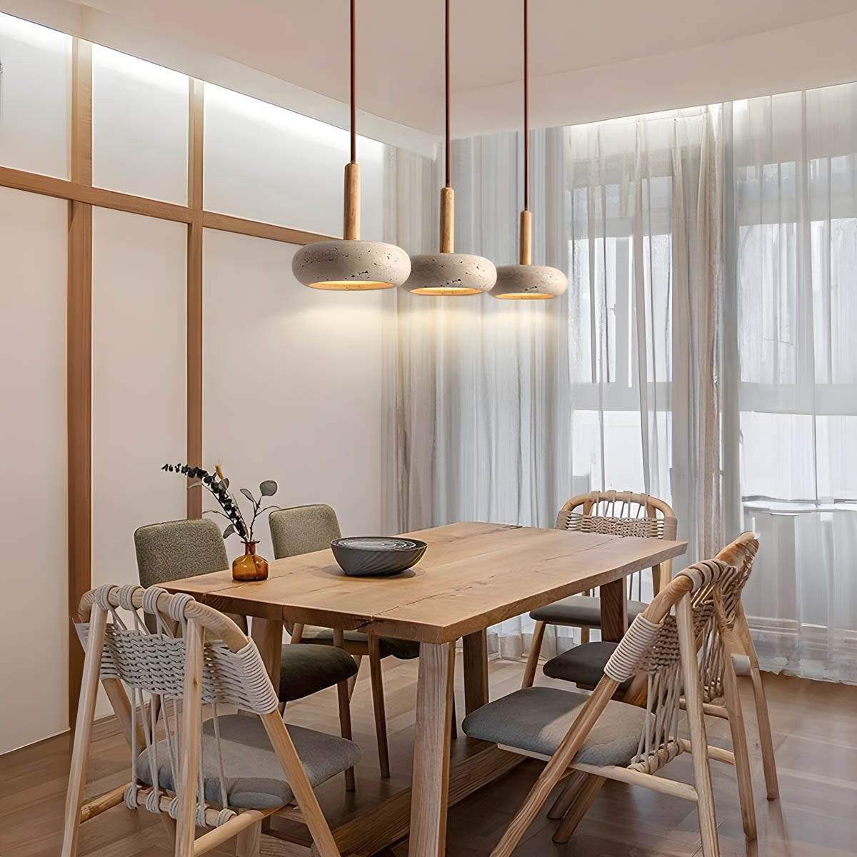 Yellow Travertine Pendant Lamp — Stone Fixture, Warm Glow