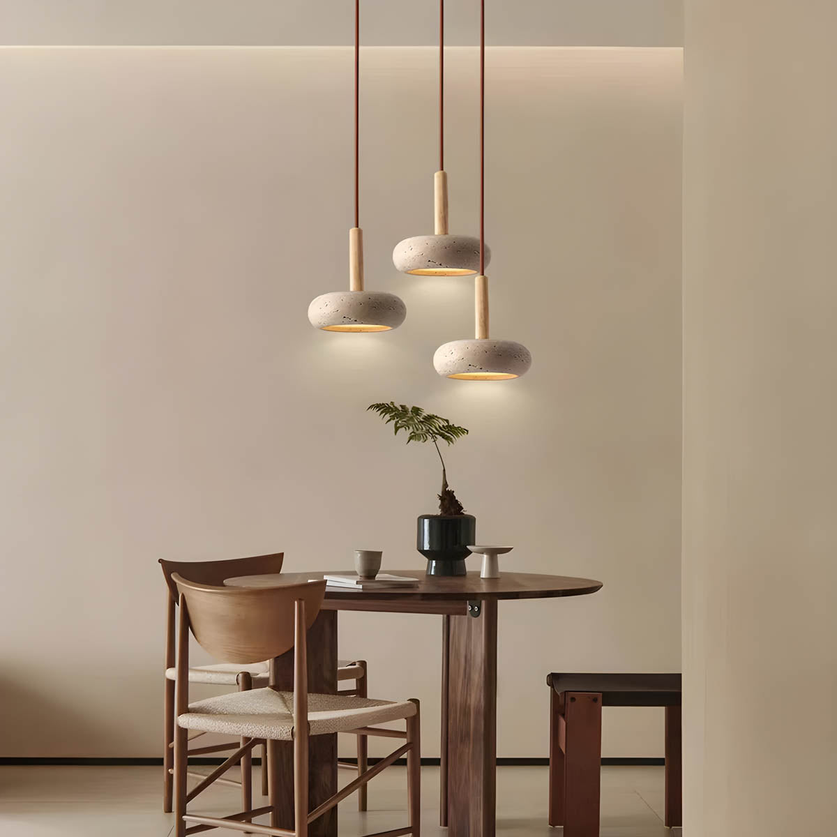 Yellow Travertine Pendant Lamp — Stone Fixture, Warm Glow
