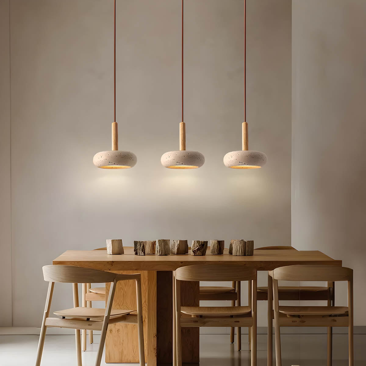 Yellow Travertine Pendant Lamp — Stone Fixture, Warm Glow